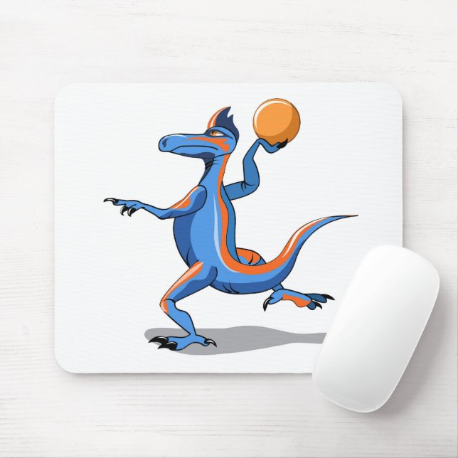 Ein Cartoon Iguanodon spielt Basketball. Mousepad (Mit Mouse)