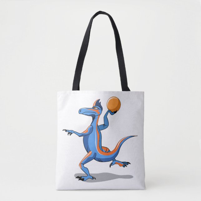 Ein Cartoon Iguanodon spielt Basketball. Tasche (Vorderseite)