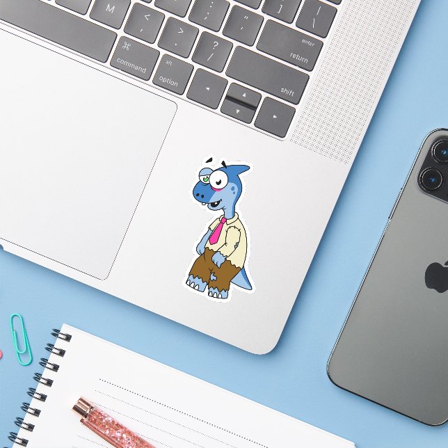 Ein Cartoon Parasaurolophus, der als Zombie verkle Aufkleber (Laptop mit iPhone)
