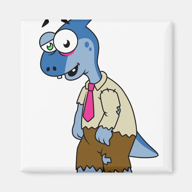 Ein Cartoon Parasaurolophus, der als Zombie verkle Magnet (Vorne)