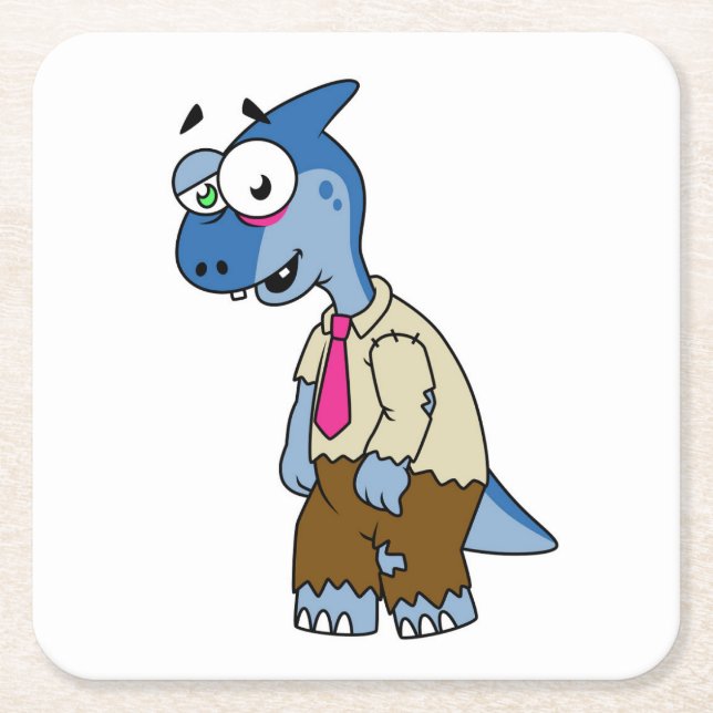 Ein Cartoon Parasaurolophus, der als Zombie verkle Rechteckiger Pappuntersetzer (Vorderseite)