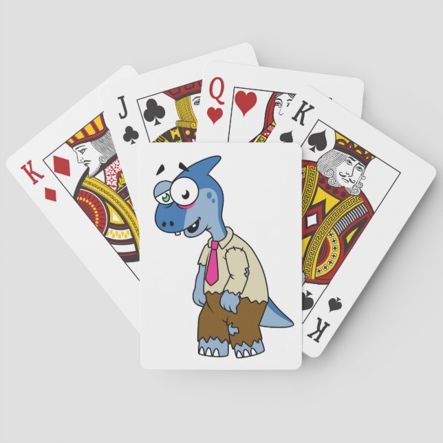 Ein Cartoon Parasaurolophus, der als Zombie verkle Spielkarten (Rückseite)