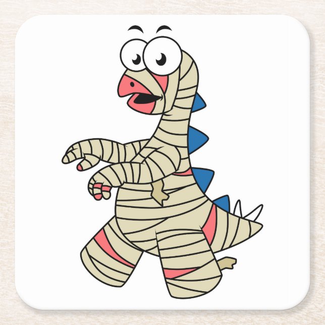 Ein Cartoon Stegosaurus verkleidete sich als Mama. Rechteckiger Pappuntersetzer (Vorderseite)
