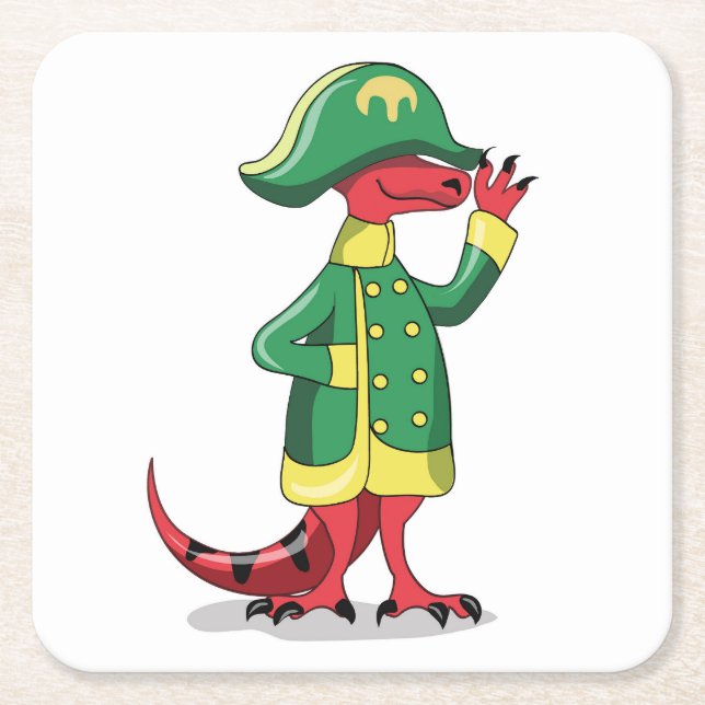 Ein Cartoon Tyrannosaur Rex verkleidet als Napoleo Rechteckiger Pappuntersetzer (Vorderseite)