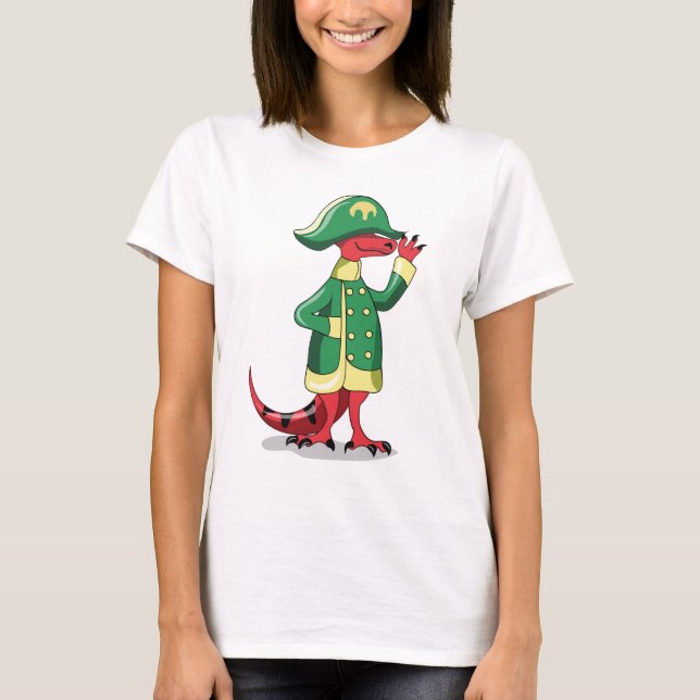 Ein Cartoon Tyrannosaur Rex verkleidet als Napoleo T-Shirt (Vorderseite)