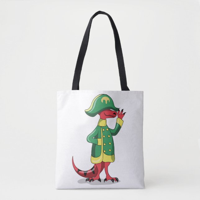 Ein Cartoon Tyrannosaur Rex verkleidet als Napoleo Tasche (Vorderseite)