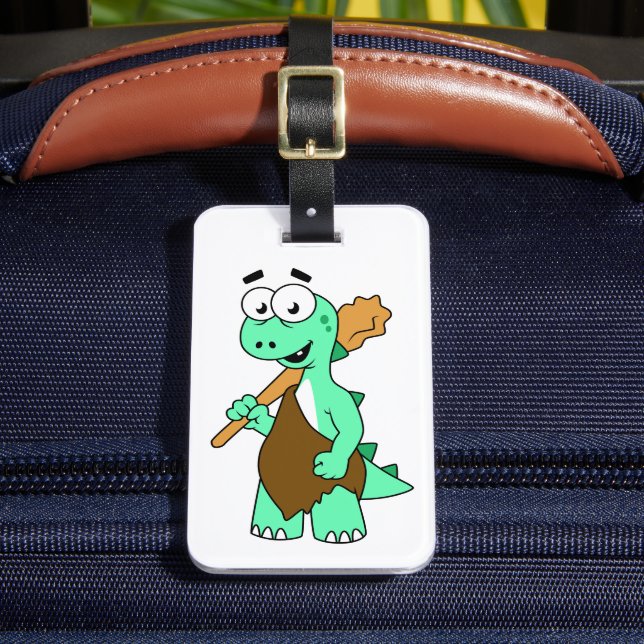 Ein Cartoon Tyrannosaurus Rex Caveman. Gepäckanhänger (Vorderseite Insitu 2)