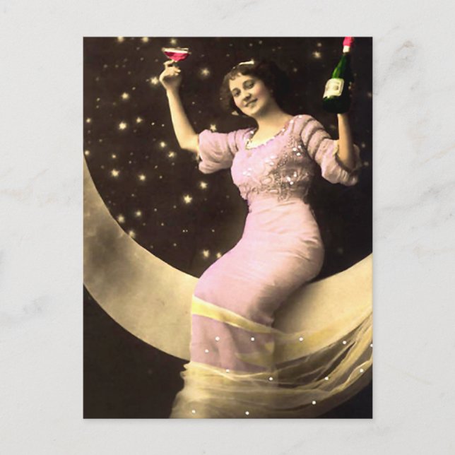 Ein Champagnertoast auf dem Mond Postkarte (Vorderseite)