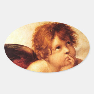 Ein Cherub, Detail der Sixtinischen Madonna - Raph Ovaler Aufkleber