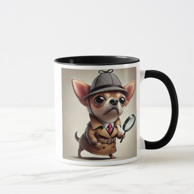 Ein Chihuahua-Hund mit Lupe. Tasse (Rechts)