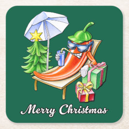 Ein Chili frohe Weihnachten unter Sonnenschirm und Rechteckiger Pappuntersetzer
