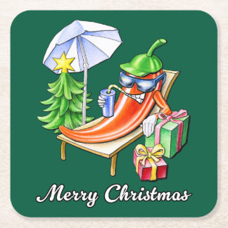 Ein Chili frohe Weihnachten unter Sonnenschirm und Rechteckiger Pappuntersetzer