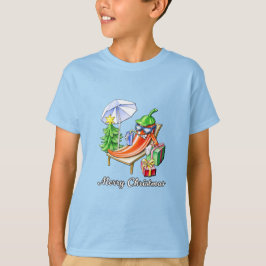 Ein Chili frohe Weihnachten unter Sonnenschirm und T-Shirt