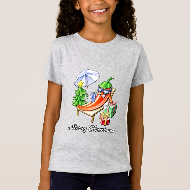 Ein Chili frohe Weihnachten unter Sonnenschirm und T-Shirt (Vorderseite)