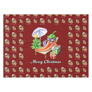 Ein Chili frohe Weihnachten unter Sonnenschirm und Tischdecke