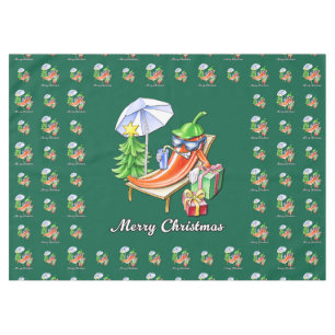 Ein Chili frohe Weihnachten unter Sonnenschirm und Tischdecke