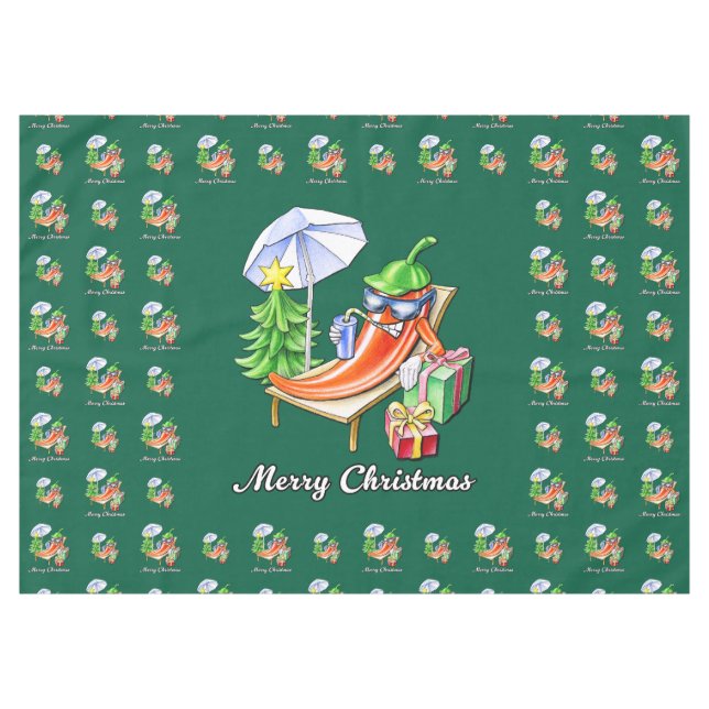 Ein Chili frohe Weihnachten unter Sonnenschirm und Tischdecke (Vorderseite (Horizontal))