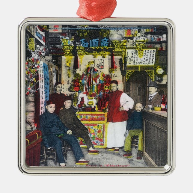 Ein Chinatown SceneHanford, CA Silbernes Ornament (Vorne)