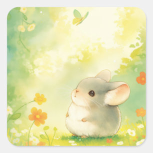 Ein Chinchilla-Wiesen-Wunderland Quadratischer Aufkleber