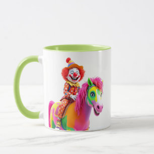 Ein Clown in einem punktierten Anzug und passender Tasse