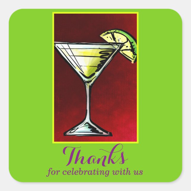 Ein Cocktail Drink Martini Glas mit Limonem Dank Quadratischer Aufkleber (Vorderseite)