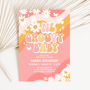 Ein cooler Baby-Daisy-Hippie-Retro-70er-Baby-Party Einladung