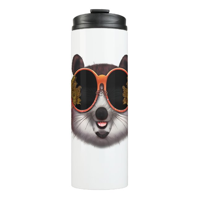 Ein Cooler Tanuki mit Verzierter Sonnenbrille Thermosbecher (Vorderseite)