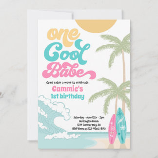 Ein Cooles Babe Retro Surf 1. Geburtstag Party Einladung