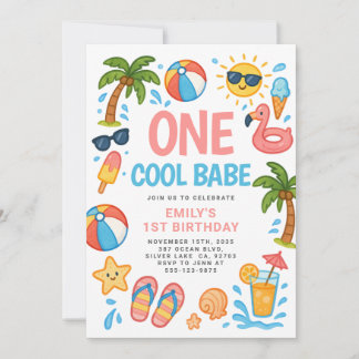 Ein Cooles Babe Tropical 1. Geburtstag Party Einladung
