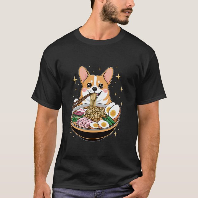 Ein Corgi isst Ramen Noodles Soup Bowl T-Shirt (Vorderseite)