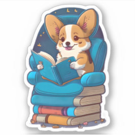 Ein Corgi-Welpe, der ein Buch liest Aufkleber