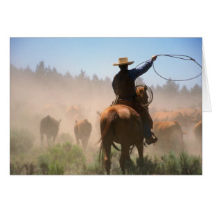 Ein Cowboy, der bei der Arbeit mit der Herde auf e