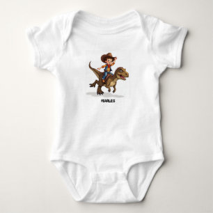 Ein Cowboy, der einen T-Rex-Dinosaurier-Babyaussta Baby Strampler