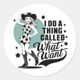 Ein Cowgirl, das eine versaute Pose anschlägt Runder Aufkleber