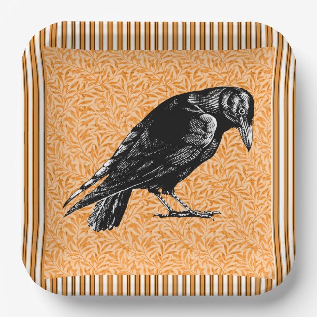 Ein Crow oder ein Raven Halloween Orange und Black Pappteller (Vorderseite)