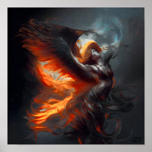 Ein dämonisches Mädchen fliegt in der Luft Poster