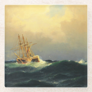 Ein Dampfschiff im Sturm im Atlantischen Ozean Glasuntersetzer