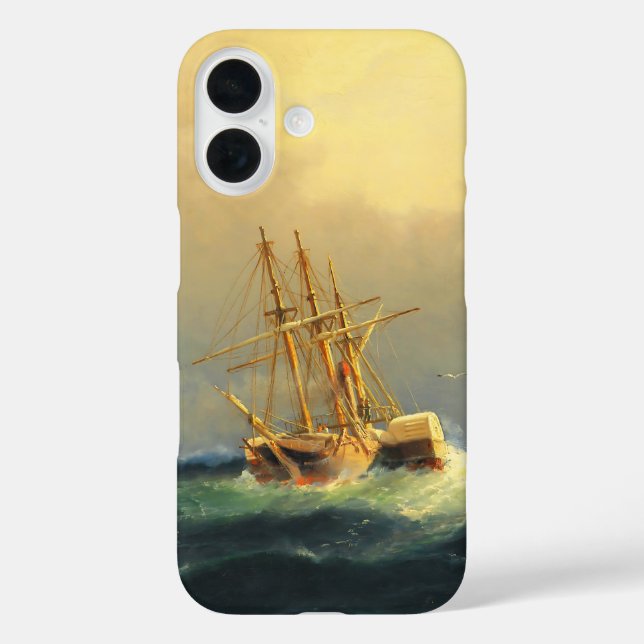 Ein Dampfschiff im Sturm im Atlantischen Ozean iPhone 16 Hülle (Rückseite)