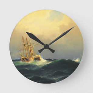 Ein Dampfschiff im Sturm im Atlantischen Ozean Runde Wanduhr