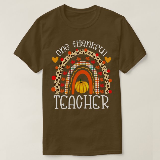 Ein dankbarer Lehrer Erntedank Rainbow Leopard T-Shirt (Design vorne)