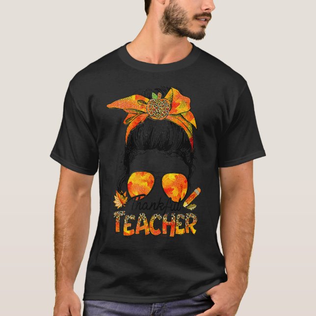 Ein dankbarer Lehrer Leopard Unordentlicher Dutt T T-Shirt (Vorderseite)