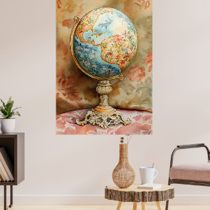 Ein dekorativer Globus, verziert mit floralen Moti Poster