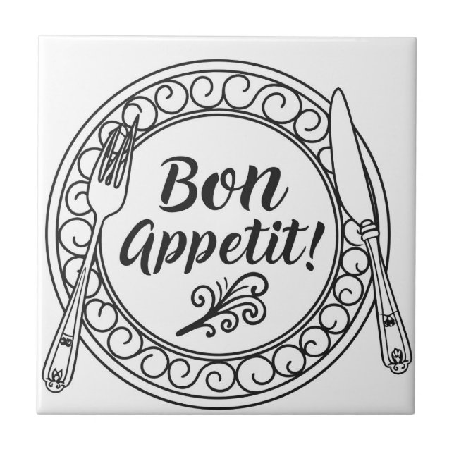 Ein dekoratives Bon Appetit-Schild mit Gabel und M Fliese (Vorderseite)