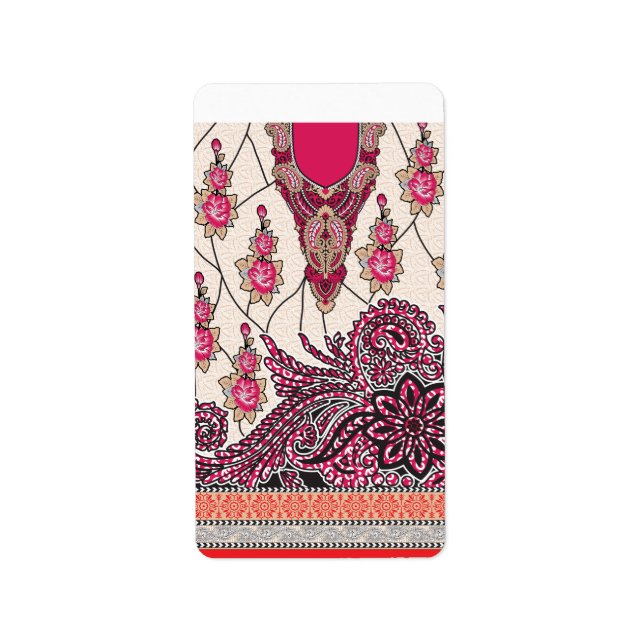 Ein dekoratives Paisley-Design mit lebhaftem Rot u Adressaufkleber (Vorne)