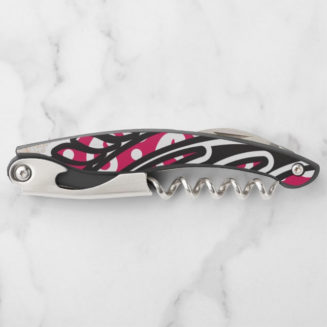 Ein dekoratives Paisley-Design mit lebhaftem Rot u Kellnermesser (Vorderseite)