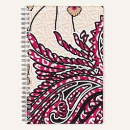 Ein dekoratives Paisley-Design mit lebhaftem Rot u Notizbuch