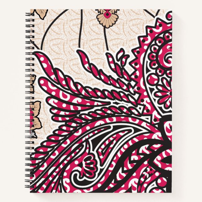 Ein dekoratives Paisley-Design mit lebhaftem Rot u Notizbuch (Vorderseite)