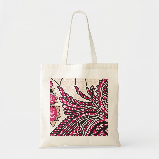 Ein dekoratives Paisley-Design mit lebhaftem Rot u Tragetasche (Vorne)