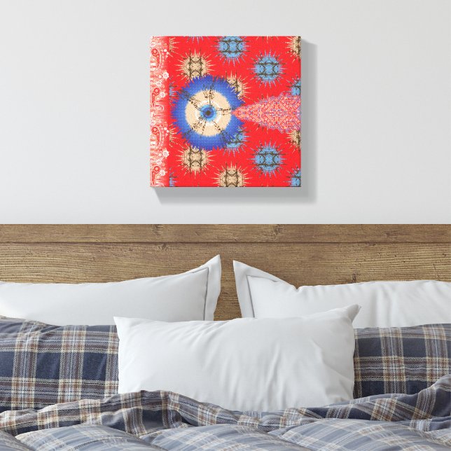 Ein dekoratives Paisley-Muster in Rot und Blau, en Leinwanddruck (Insitu (Schlafzimmer))