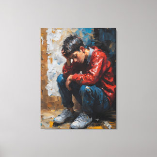 Ein depressiver Junge sitzt geknallt Leinwanddruck